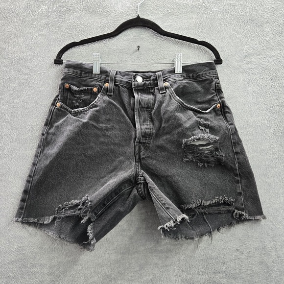 Levi's Pants - Levi's 501 Women Shorts W30 Black Denim Original Fit‎ Straight Leg Distressed